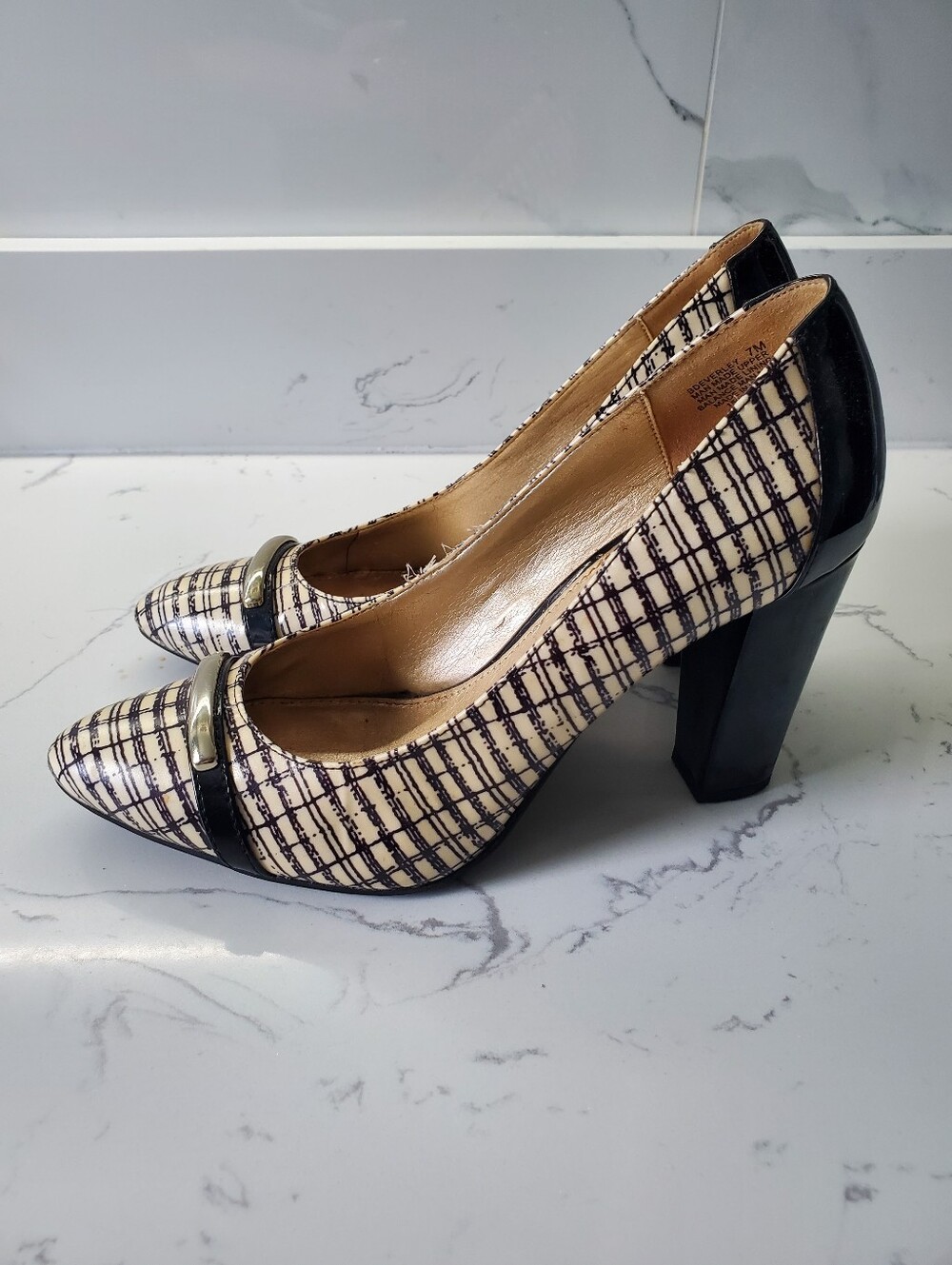 Bandolino Plaid Black and White Heels Us 7